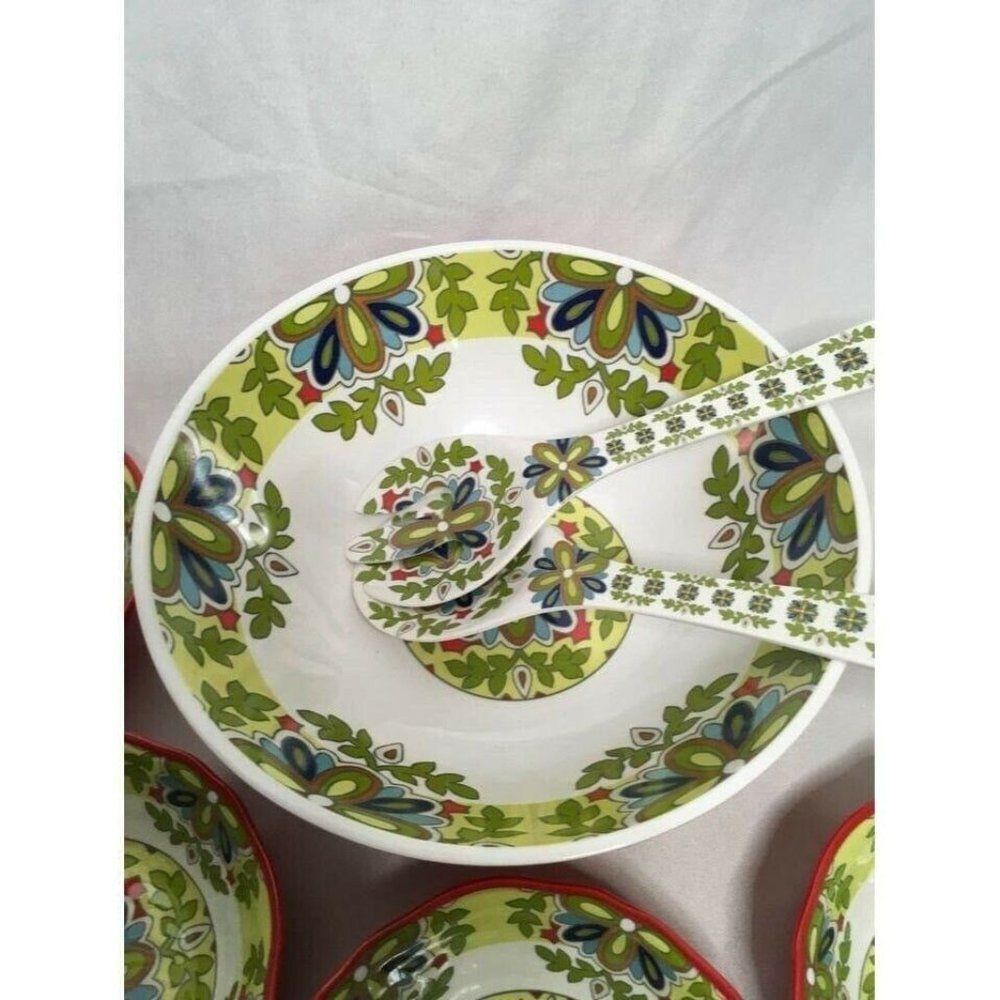 CYNTHIA Rowley 7 piece Melamine Salad Bowl Set green red white - Picture 2 of 4